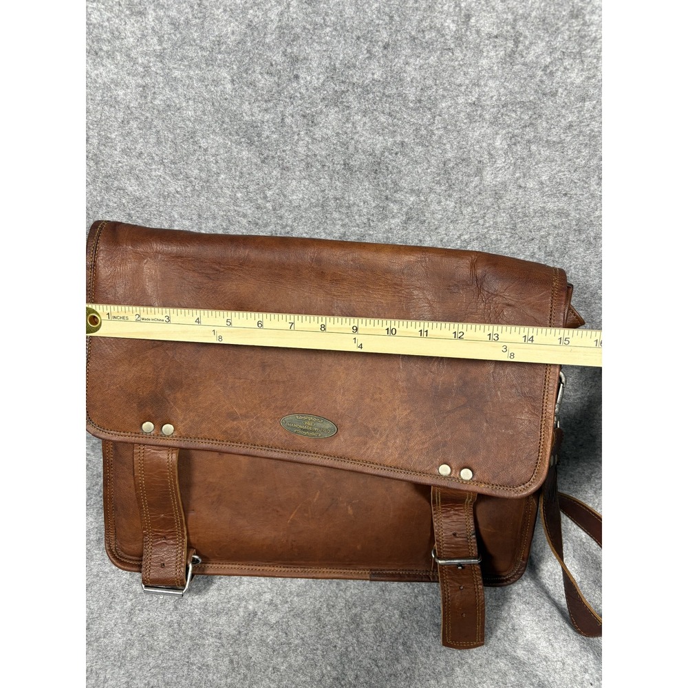 Handmade World Messenger Bag Large Brown Leather Vintage Laptop Satchel - Picture 9 of 16